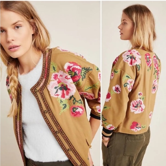 Anthropologie needlepoint bomber jacket - never worn size Medium - Picture 3 of 3